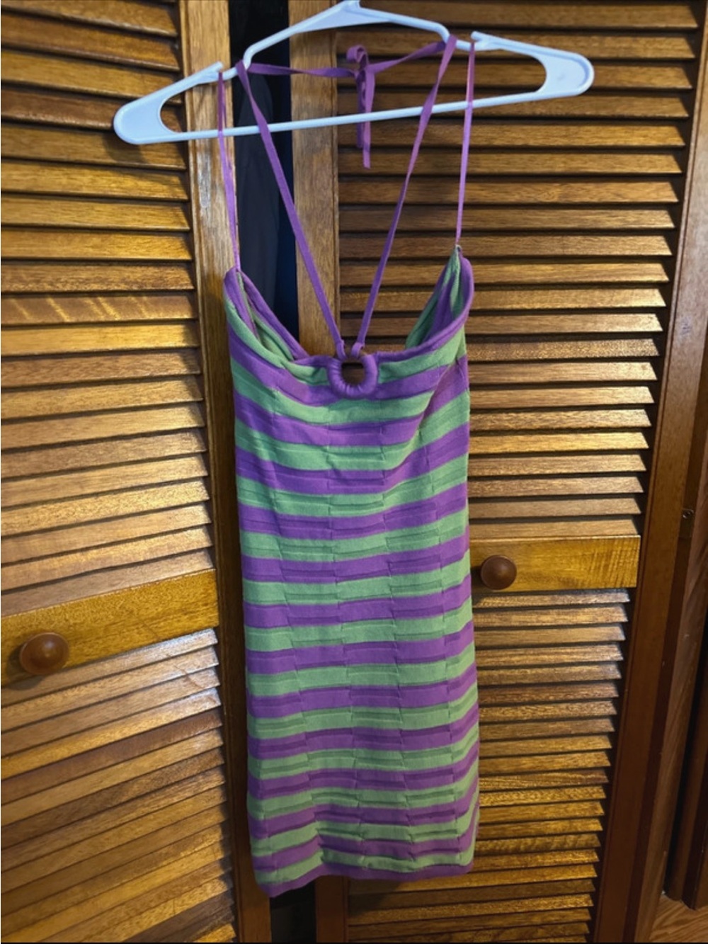 Striped Halter Mini Dress in Purple and Green